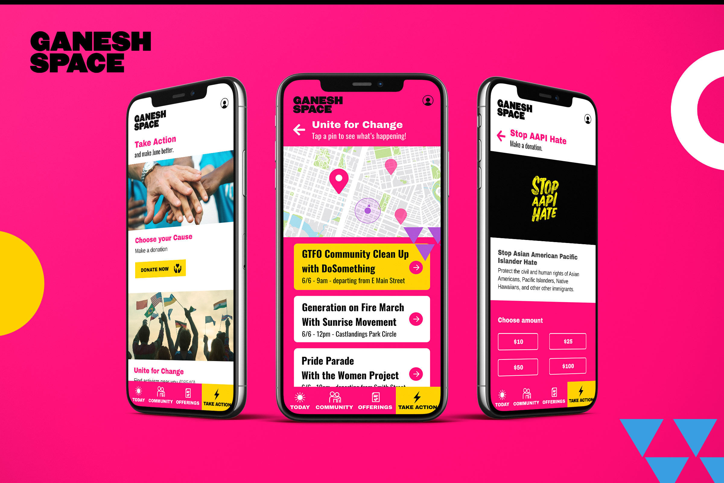 GaneshSpace - Take Action screens)
